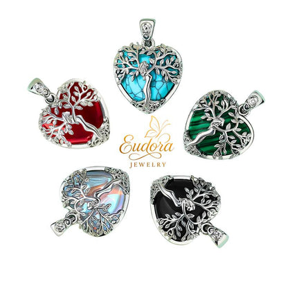 Crystal Heart Tree Necklace